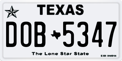 TX license plate DOB5347