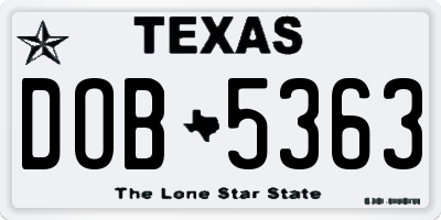TX license plate DOB5363