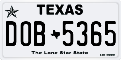 TX license plate DOB5365