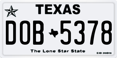 TX license plate DOB5378