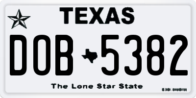 TX license plate DOB5382