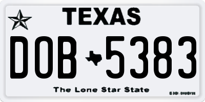 TX license plate DOB5383