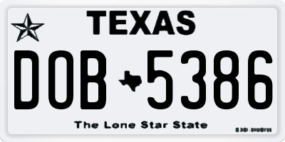 TX license plate DOB5386