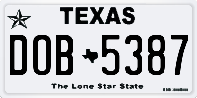 TX license plate DOB5387