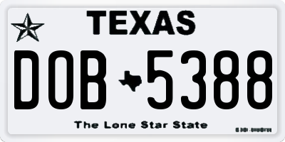 TX license plate DOB5388