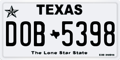 TX license plate DOB5398