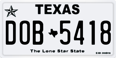 TX license plate DOB5418