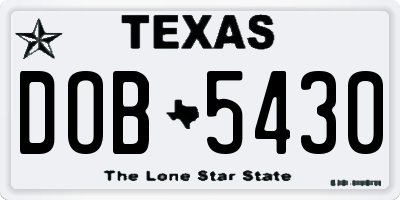 TX license plate DOB5430