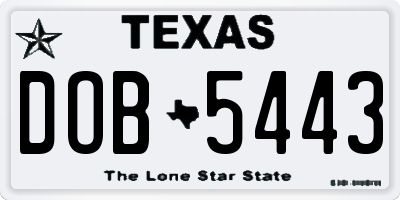 TX license plate DOB5443