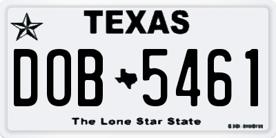 TX license plate DOB5461