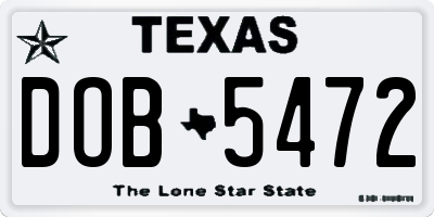 TX license plate DOB5472
