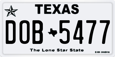 TX license plate DOB5477