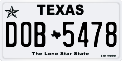 TX license plate DOB5478