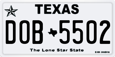 TX license plate DOB5502