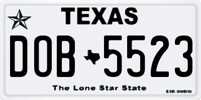 TX license plate DOB5523