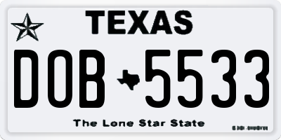 TX license plate DOB5533