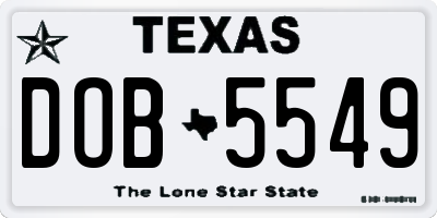 TX license plate DOB5549