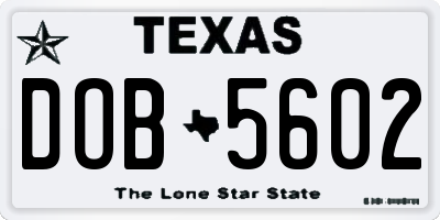 TX license plate DOB5602