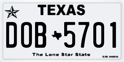 TX license plate DOB5701