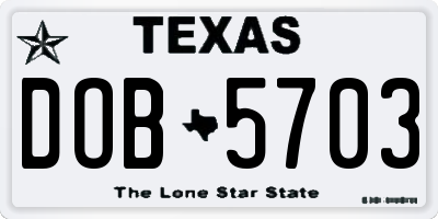 TX license plate DOB5703