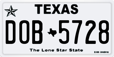 TX license plate DOB5728