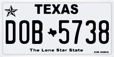 TX license plate DOB5738