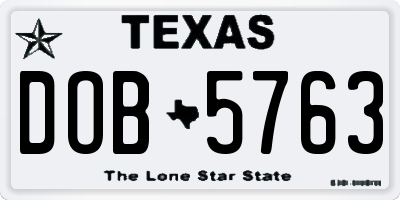 TX license plate DOB5763