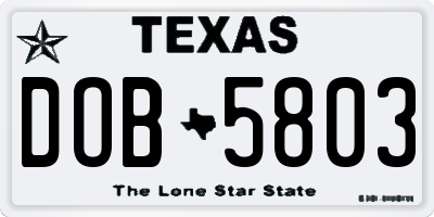 TX license plate DOB5803