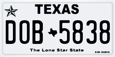 TX license plate DOB5838