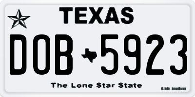 TX license plate DOB5923