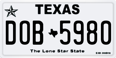 TX license plate DOB5980