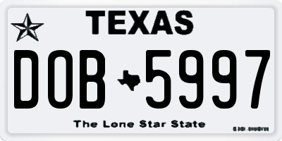 TX license plate DOB5997