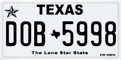 TX license plate DOB5998
