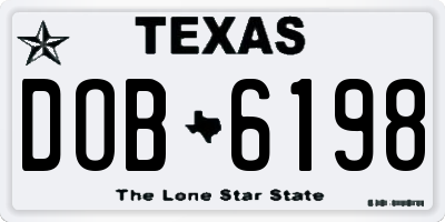 TX license plate DOB6198