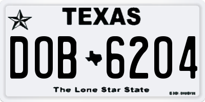 TX license plate DOB6204