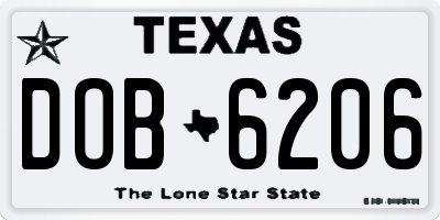 TX license plate DOB6206
