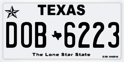 TX license plate DOB6223