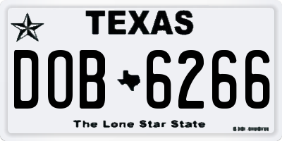 TX license plate DOB6266