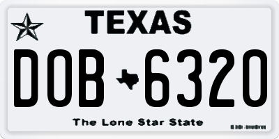 TX license plate DOB6320