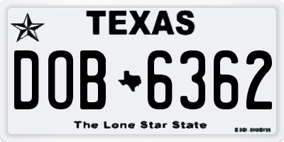 TX license plate DOB6362