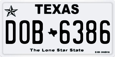 TX license plate DOB6386