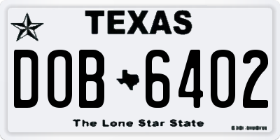 TX license plate DOB6402