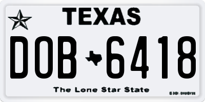 TX license plate DOB6418