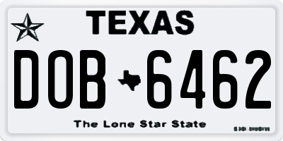 TX license plate DOB6462