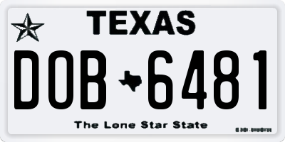 TX license plate DOB6481