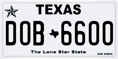 TX license plate DOB6600