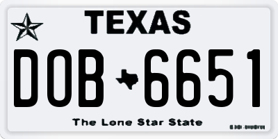 TX license plate DOB6651
