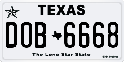 TX license plate DOB6668
