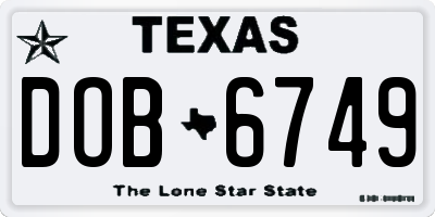 TX license plate DOB6749