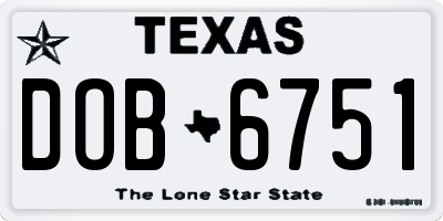 TX license plate DOB6751